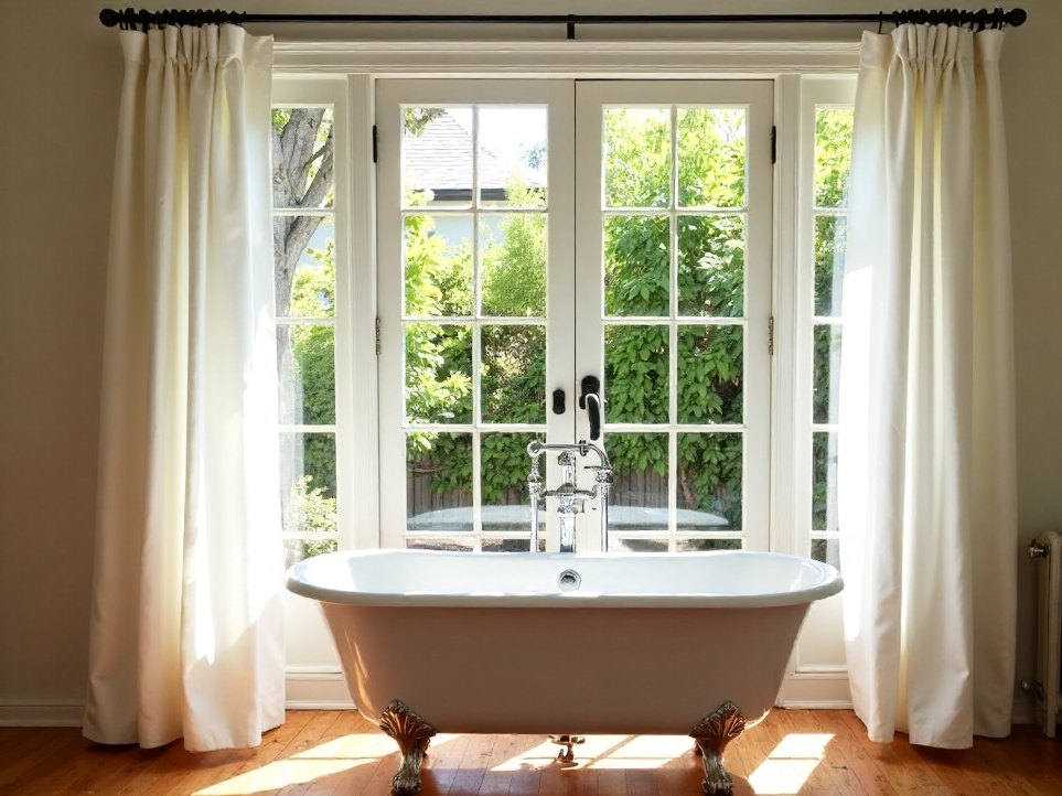 The Garden Room — claw-foot bath and French doors onto the verandah garden