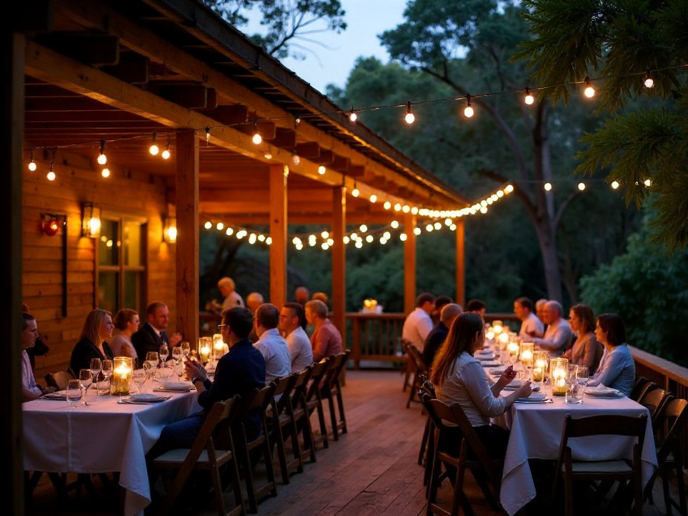 A reception underway on a timber verandah