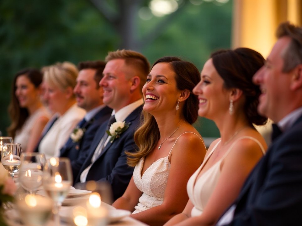 Guests reacting warmly during a reception speech