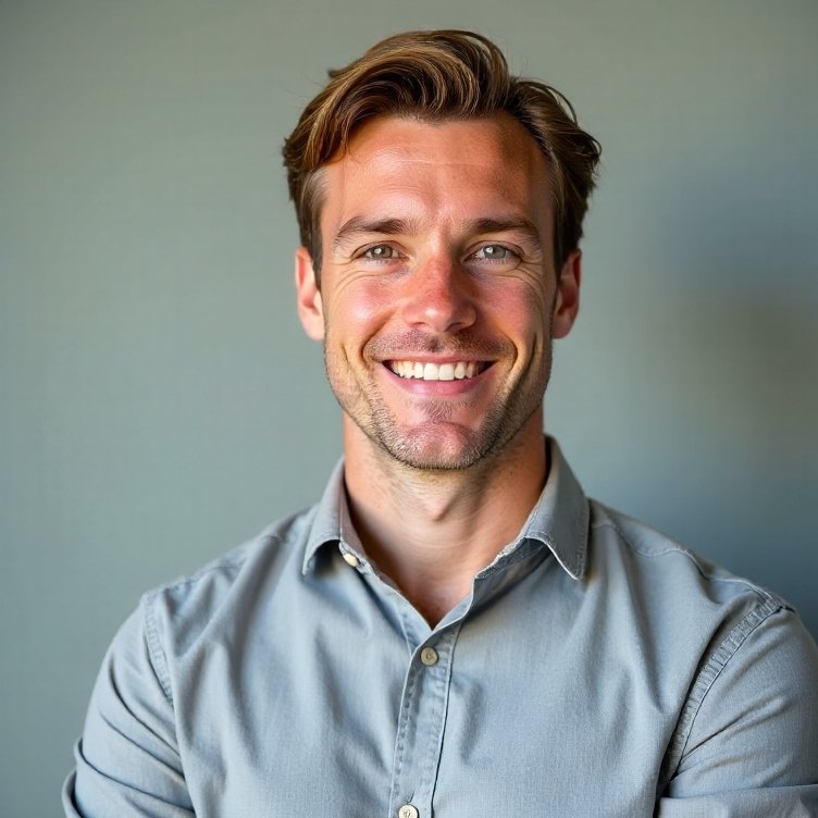 Portrait of a man in his thirties against a plain studio wall