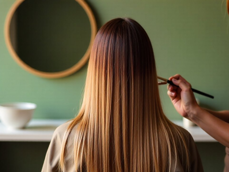 A colourist hand-painting balayage at the mirror