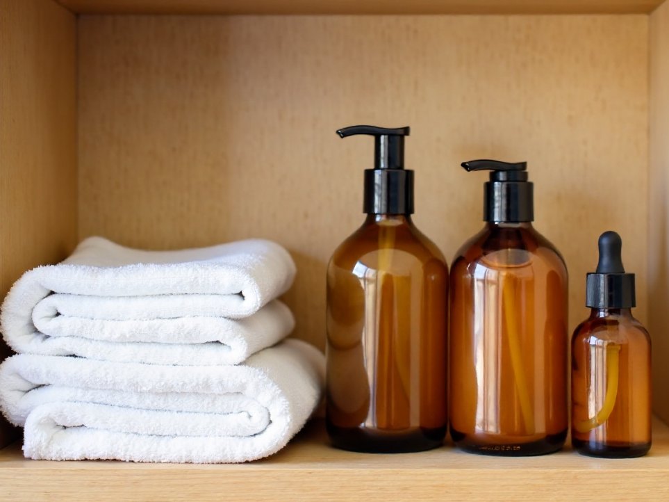 The open shelf holding the salon's colour and care range