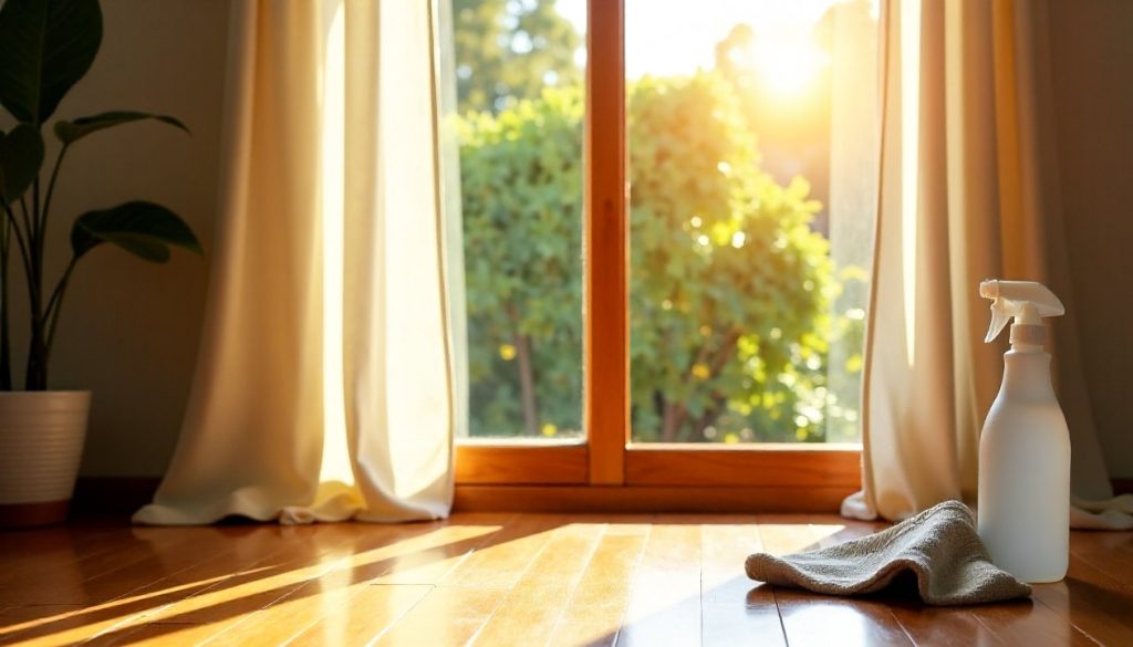 Sheer curtains lifting in a breeze in a sunlit Queenslander living room