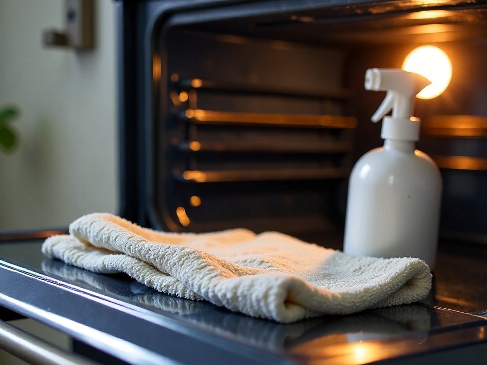 The interior of a freshly cleaned stainless steel oven