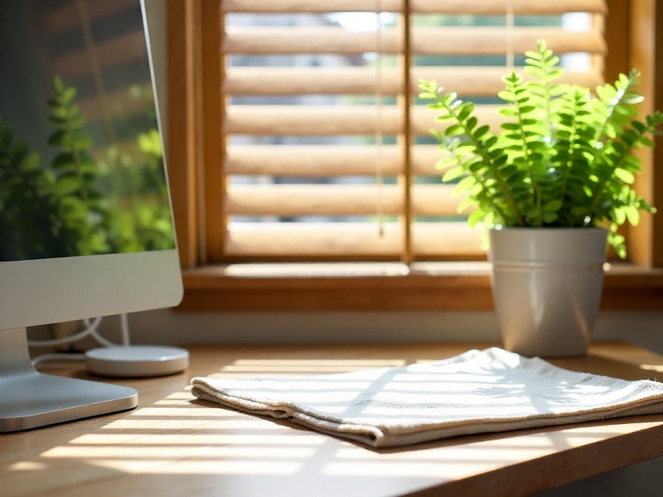 A tidy home office desk after cleaning
