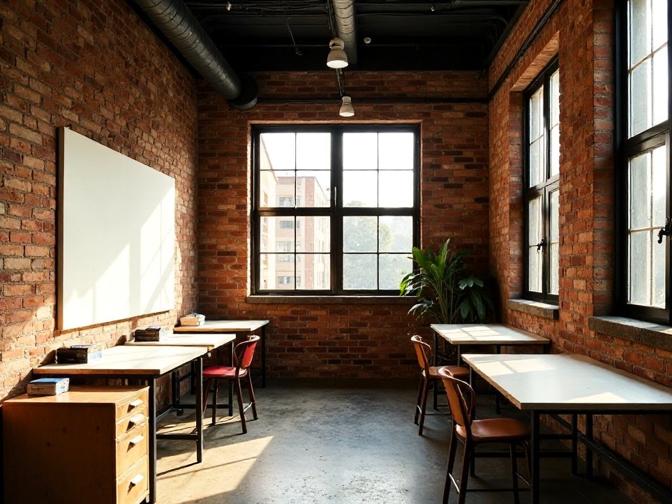 The interior of a small Brisbane design studio in a converted warehouse