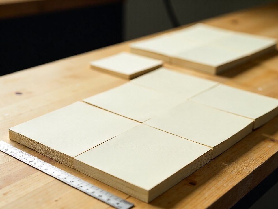 Printed brand collateral for a manufacturer laid out on a workbench