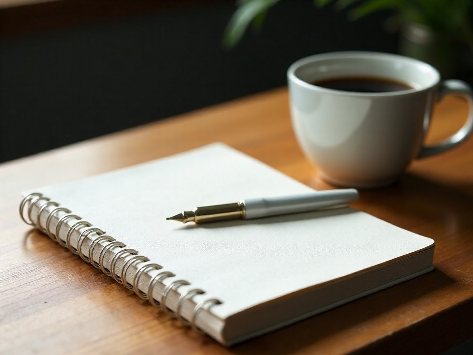 A notebook and pen on the studio desk