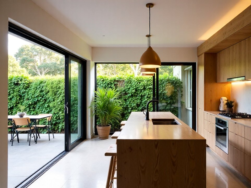 A finished kitchen extension opening onto a garden