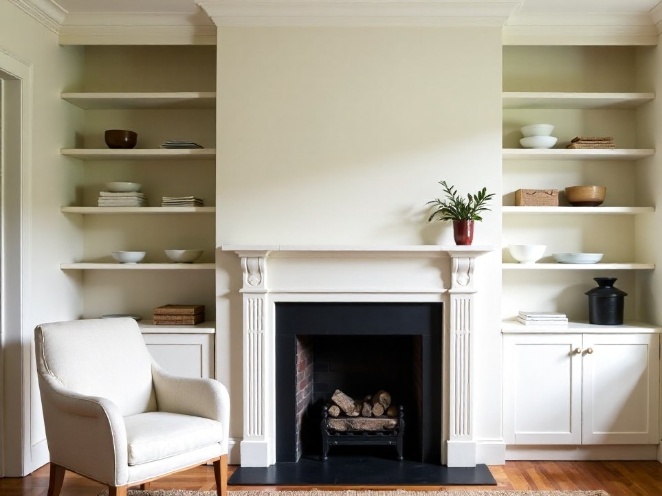 A finished sitting room with rebuilt alcoves