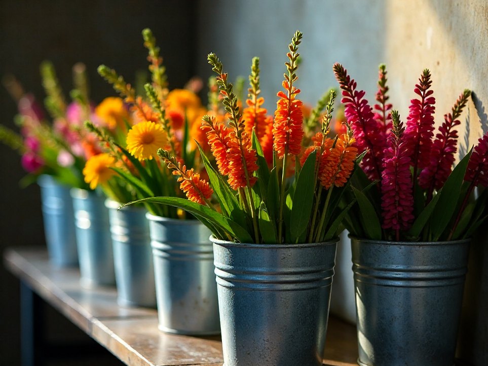 Buckets of seasonal native stems inside a cool room