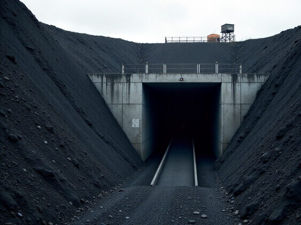 The concrete portal of the Mundoo Range underground mine set into a coal highwall