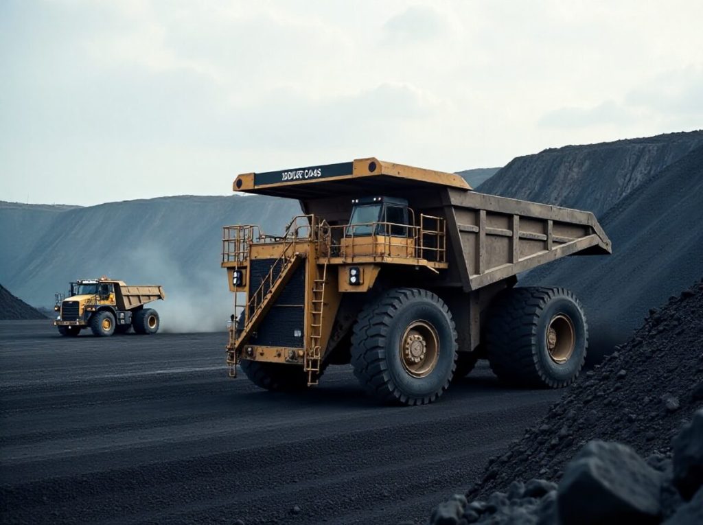 An ultra-class haul truck on a black coal bench in the Warrigal Creek open cut