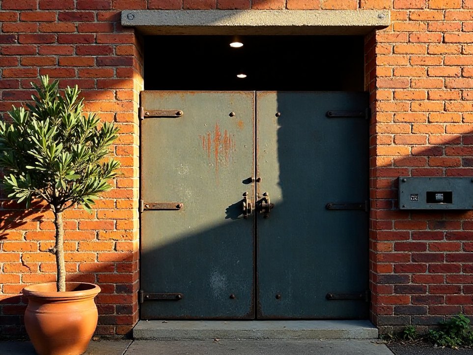 The gate into the Ironworks Yard, afternoon light