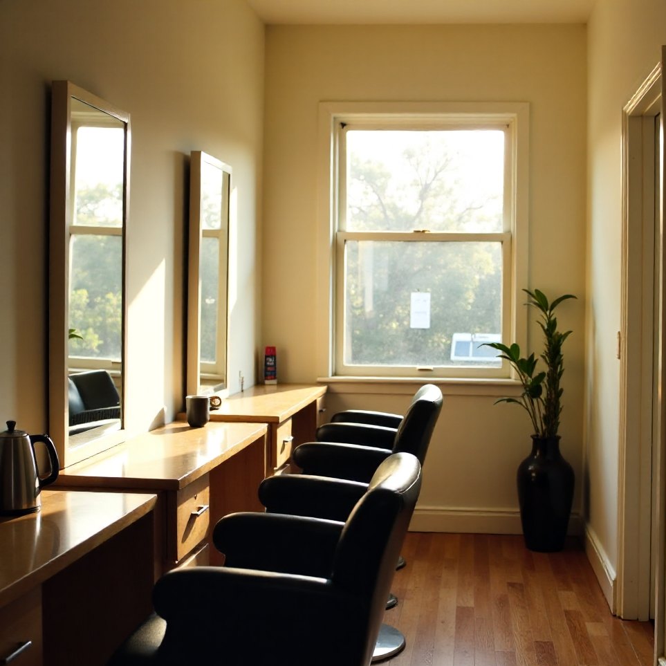 Three styling chairs and mirrors in a small neighbourhood salon interior