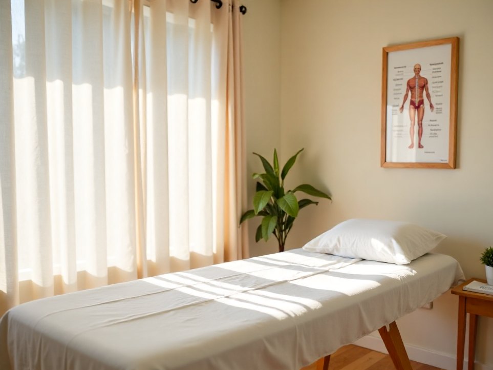 An empty treatment room set up for a first assessment