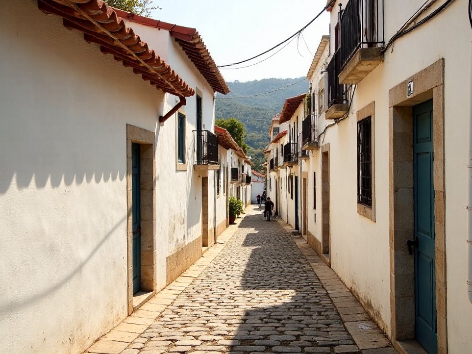 A cobbled lane in a Portuguese hill village