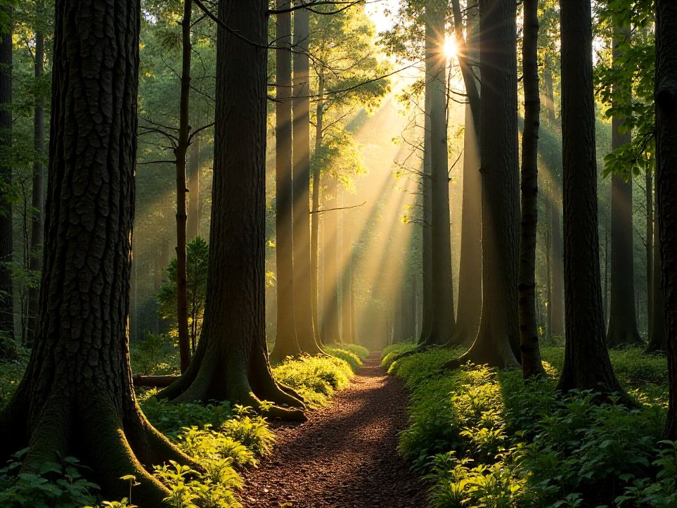 Ancient Tasmanian forest, light through the canopy