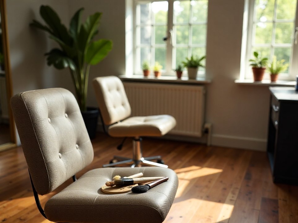 A two-chair hair atelier interior with warm natural light