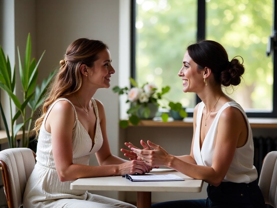 A consultation between a bride and her stylist