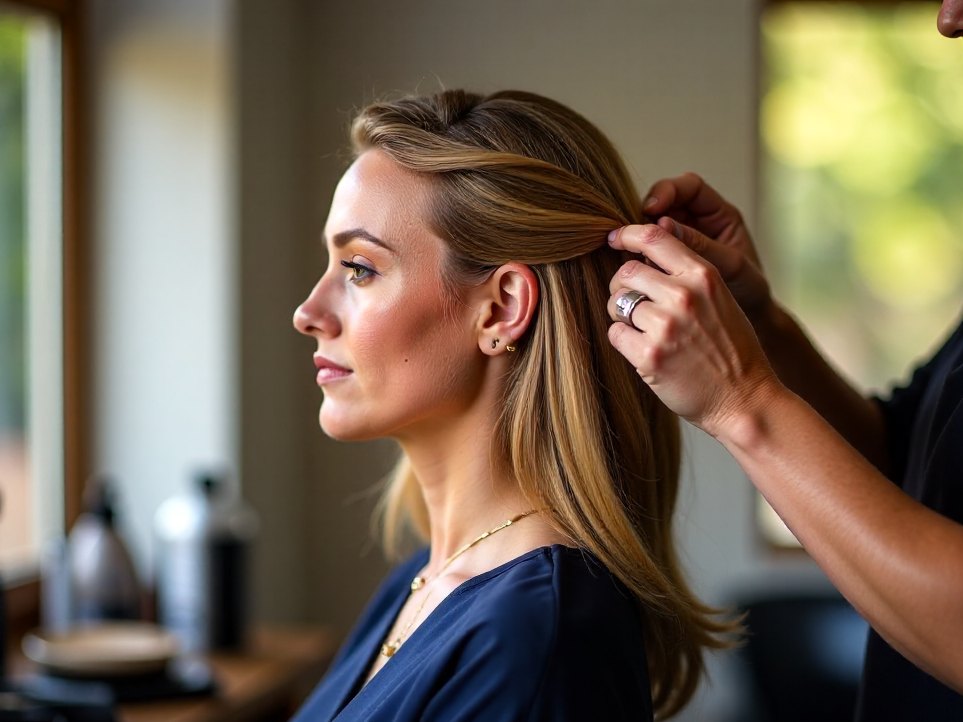 Finishing curls on a guest's hairstyle
