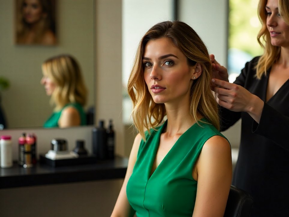 A guest having her hair styled for a formal occasion