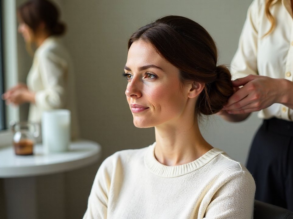A bride reviewing her hair style during a trial appointment