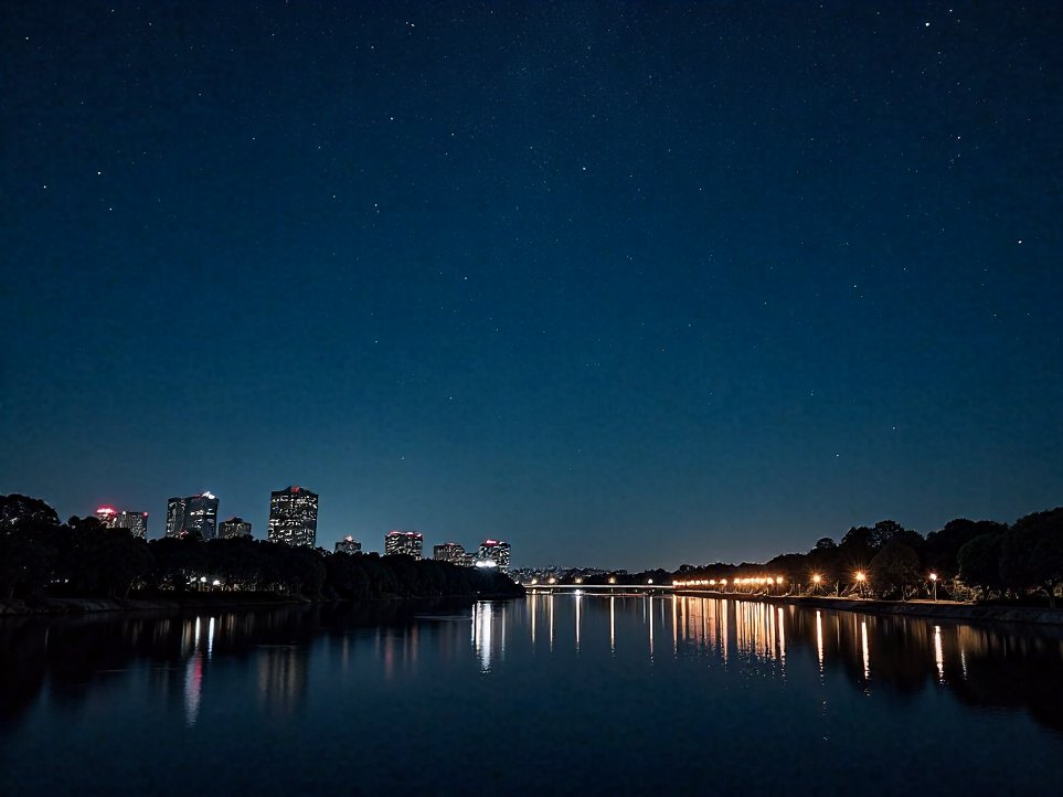 A night sky over the Brisbane river, stars only