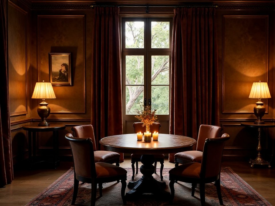 The reading room set for a small class, chairs around the table