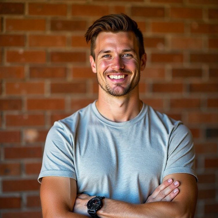 Portrait of a male strength coach in the gym, warm light