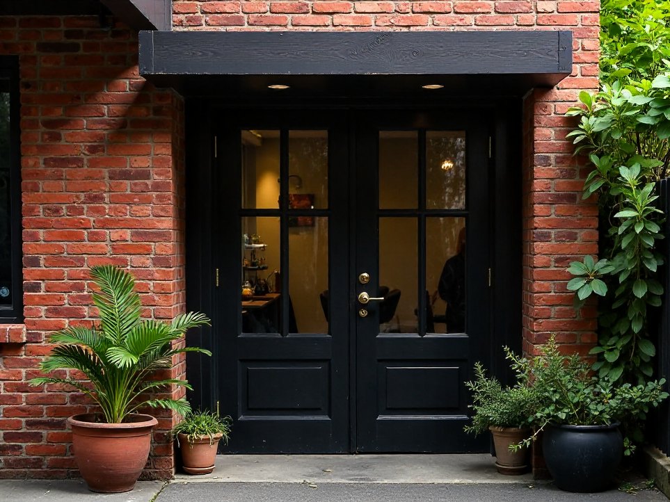 The laneway entrance to Solace & Steam, a plain door with no street-level sign