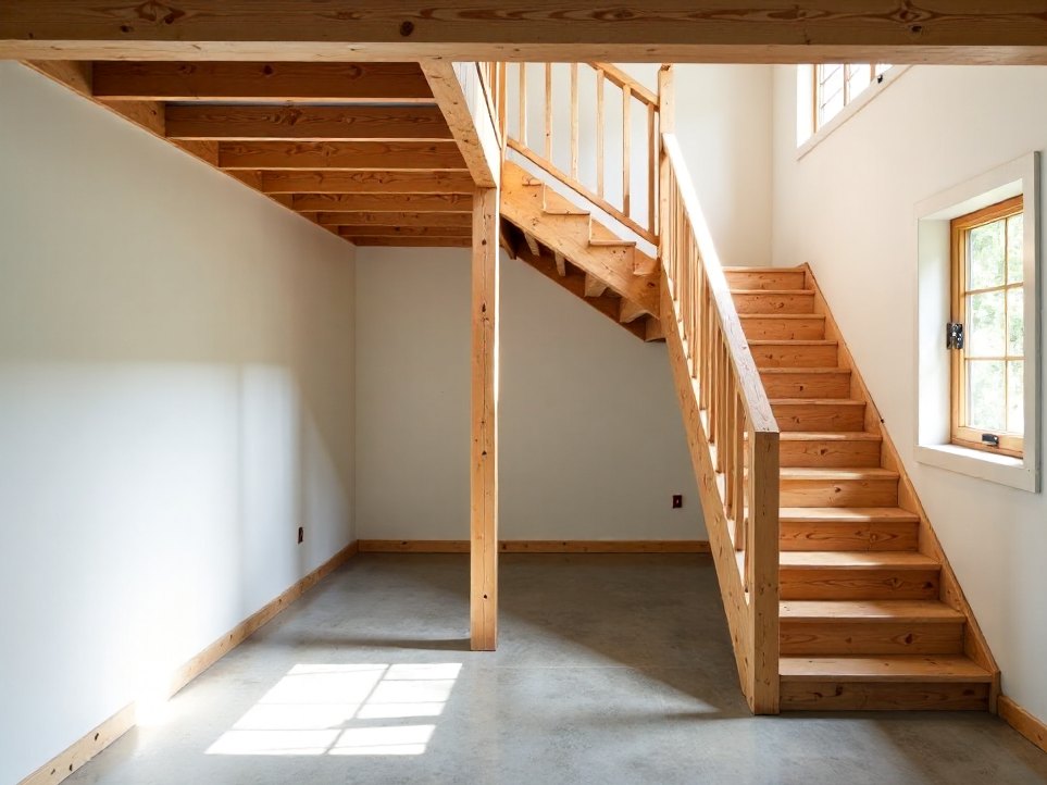 A finished understorey space beneath a raised Queenslander with new timber stairs