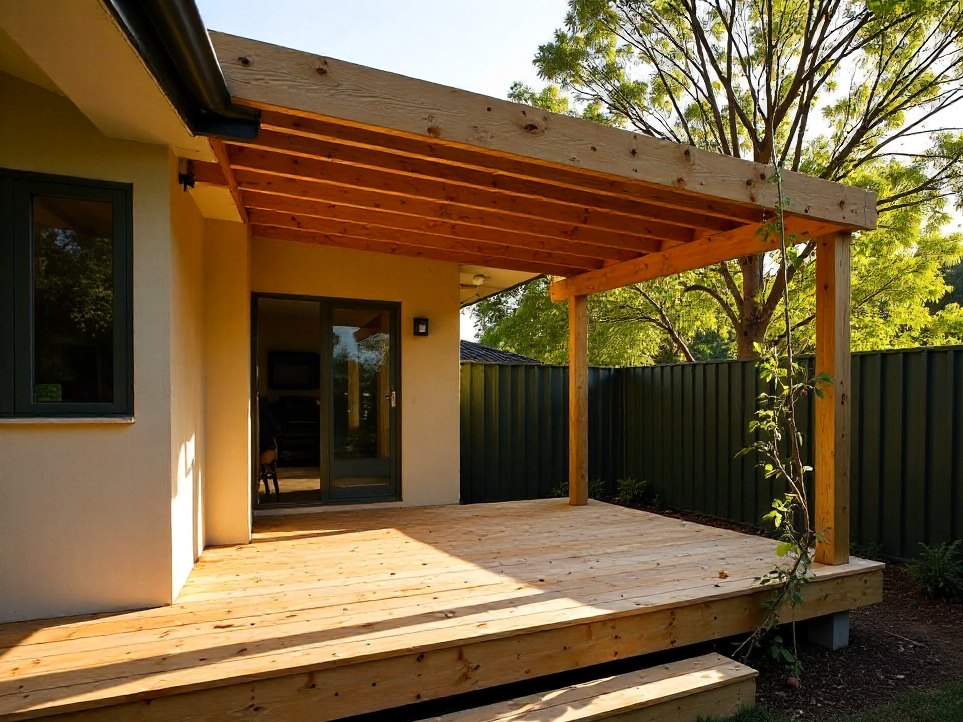 A new timber deck and pergola in a Brisbane backyard